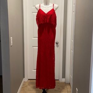 Caterina Red Lace Off The Shoulder Maxi Dress